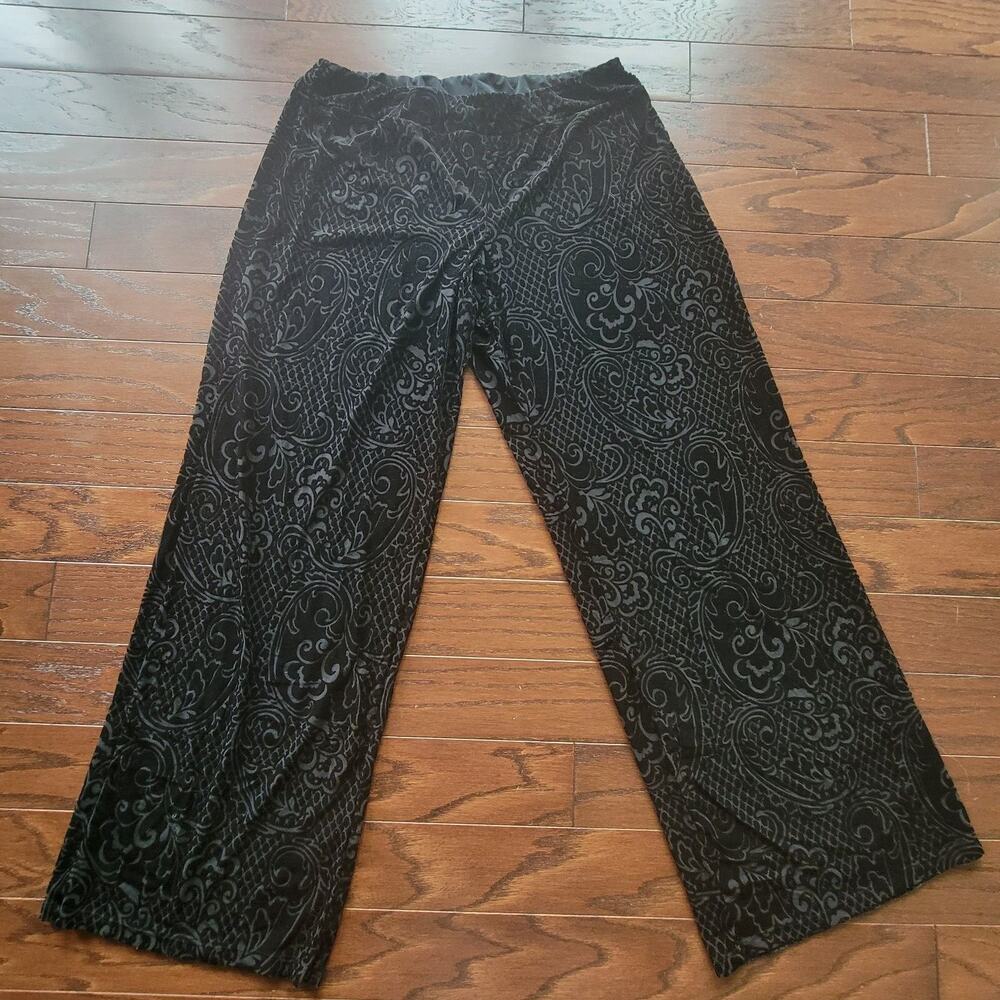 Soma Womens L Black Velvet Burnout Lounge Pants Pull On Stretch